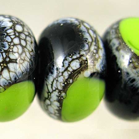 Black And Bright Green Lampwork Glass Beads