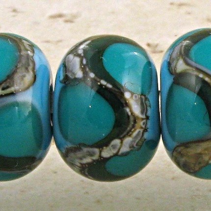 Teal on Turquoise Lampwork Glass Beads